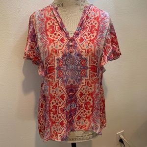 Colorful Pink/ Red top with short sleeves